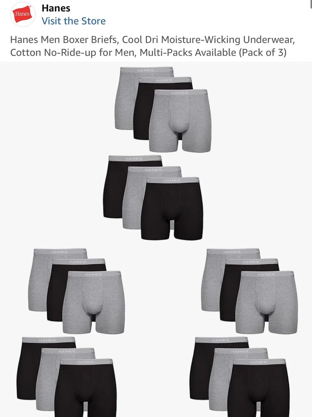 Hanes Men’s Tag-less Cool- Dry Boxer Briefs 3 - Pack - NWT XL No Ride Fit Sport